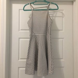 Black and white striped A line dress